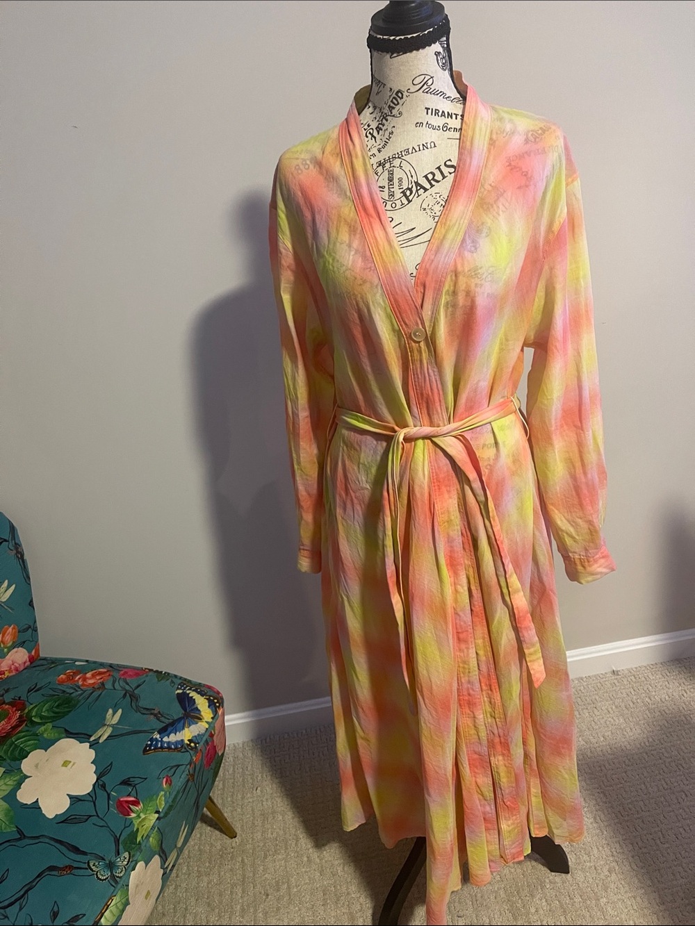 Pastel Tie-Waist Long Sleeve Dress - Pink & Yellow
